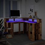 Casa si Gradina - Mobilier - Mese si birouri - Birouri - Birou cu lumini LED, lemn vechi, 130x130x91 cm, lemn prelucrat - Infinity.ro