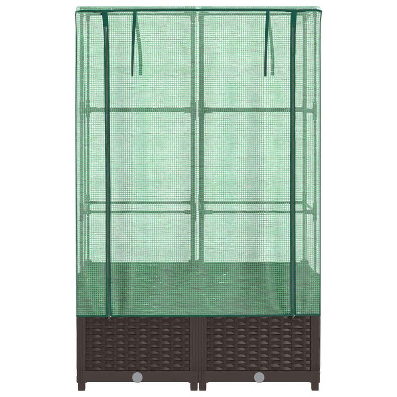 Casa si Gradina - Gradinarit si plante - Plante si ghivece - Ghivece si suporturi - Strat inaltat cu husa de sera, aspect ratan, 80x40x138 cm, maro - Infinity.ro