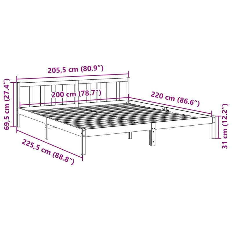 Casa si Gradina - Mobilier - Paturi si accesorii - Paturi - Cadru pat foarte lung fara saltea, 200x220 cm, lemn masiv pin - Infinity.ro
