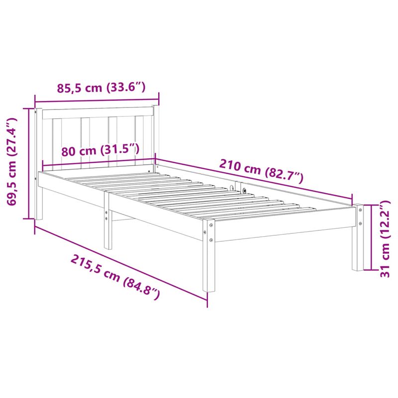 Casa si Gradina - Mobilier - Paturi si accesorii - Paturi - Cadru de pat foarte lung fara saltea, 80x210 cm, lemn masiv pin - Infinity.ro