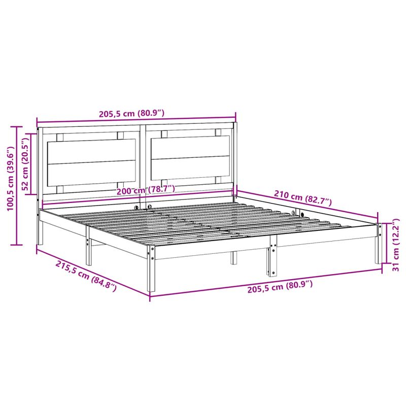 Casa si Gradina - Mobilier - Paturi si accesorii - Paturi - Cadru pat foarte lung fara saltea, 200x210 cm, lemn masiv - Infinity.ro
