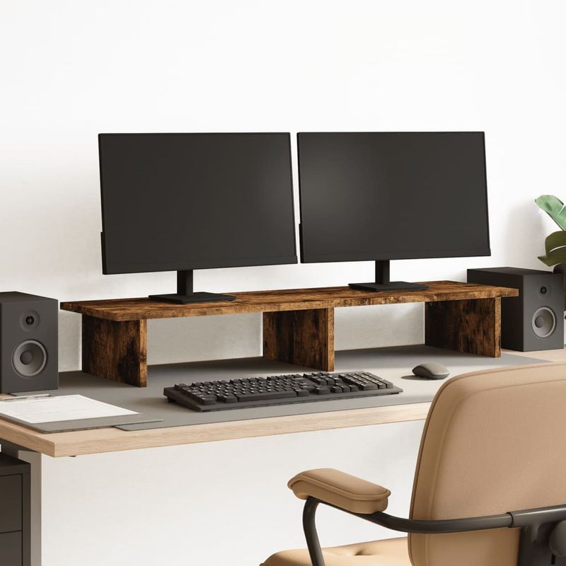 PC, gaming si accesorii - Desktop PC & monitoare - Accesorii monitoare - Suport de monitor, stejar fumuriu, 100x27x15 cm, lemn compozit - Infinity.ro