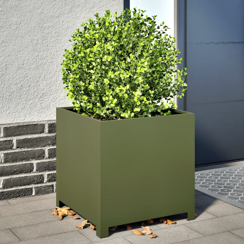 Casa si Gradina - Gradinarit si plante - Plante si ghivece - Ghivece si suporturi - Jardiniera de gradina, verde masliniu, 50x50x50 cm, otel - Infinity.ro