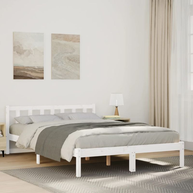 Casa si Gradina - Mobilier - Paturi si accesorii - Paturi - Cadru pat foarte lung fara saltea alb 140x220 cm lemn masiv pin - Infinity.ro