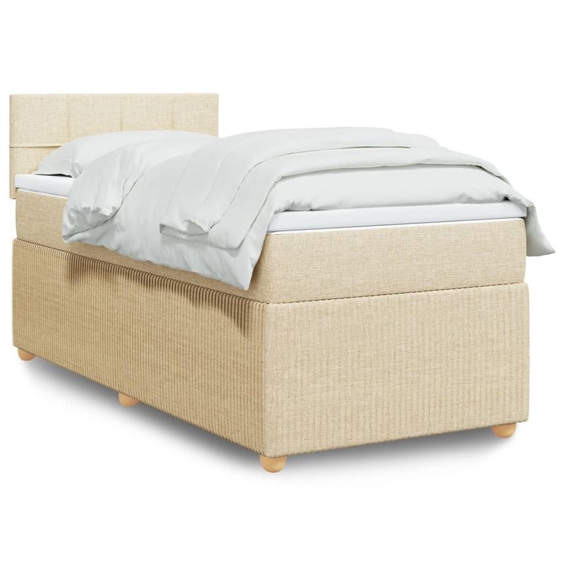 Casa si Gradina - Mobilier - Paturi si accesorii - Paturi - Pat box spring cu saltea, crem, 90x190 cm, textil - Infinity.ro