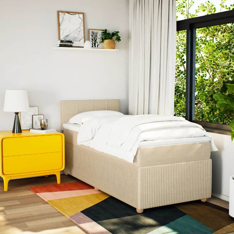 Casa si Gradina - Mobilier - Paturi si accesorii - Paturi - Pat box spring cu saltea, crem, 90x190 cm, textil - Infinity.ro