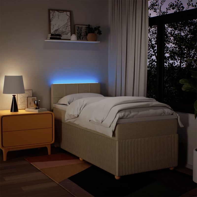 Casa si Gradina - Mobilier - Paturi si accesorii - Paturi - Pat box spring cu saltea, crem, 90x190 cm, textil - Infinity.ro
