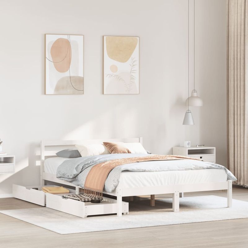 Casa si Gradina - Mobilier - Paturi si accesorii - Paturi - Cadru de pat fara saltea, alb, 140x200 cm, lemn masiv pin - Infinity.ro