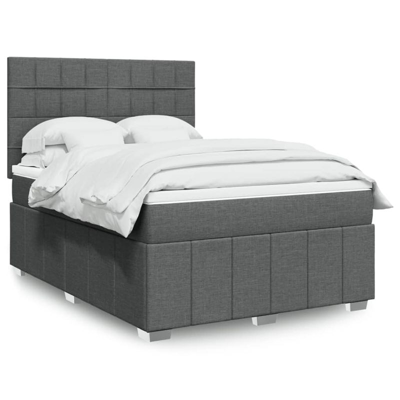 Casa si Gradina - Mobilier - Paturi si accesorii - Paturi - Pat box spring cu saltea, gri inchis, 140x190 cm, textil - Infinity.ro