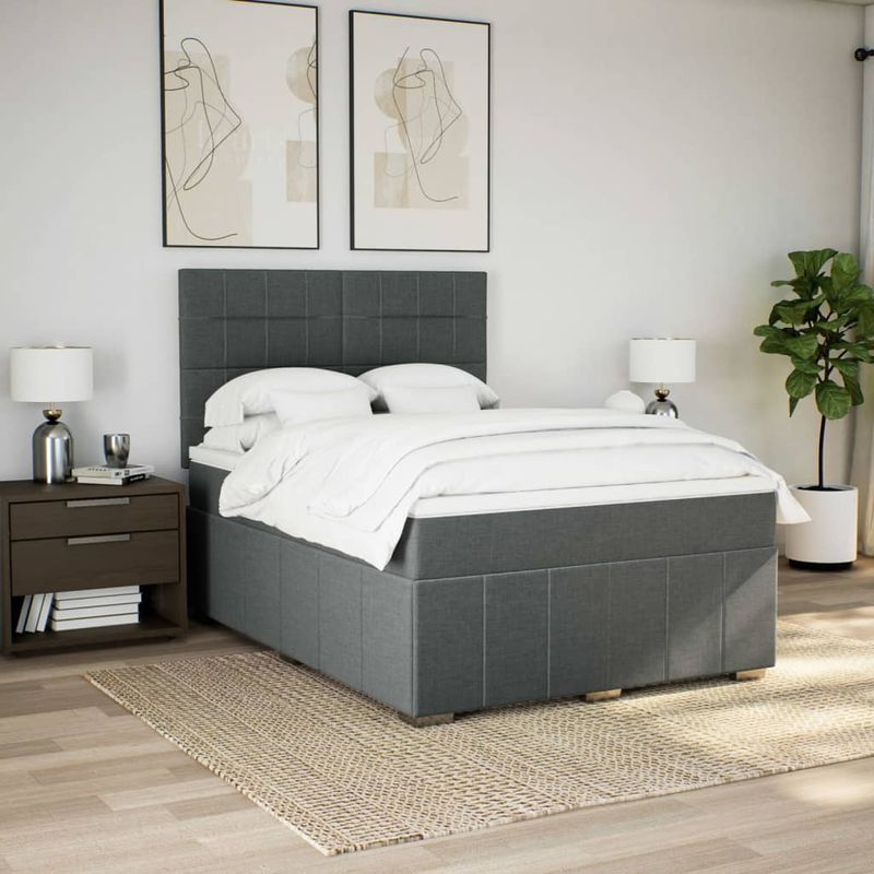 Casa si Gradina - Mobilier - Paturi si accesorii - Paturi - Pat box spring cu saltea, gri inchis, 140x190 cm, textil - Infinity.ro