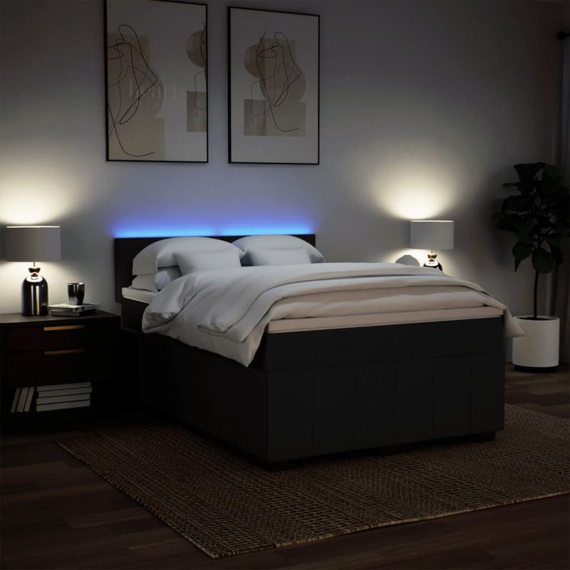 Casa si Gradina - Mobilier - Paturi si accesorii - Paturi - Pat box spring cu saltea, negru, 140x190 cm, textil - Infinity.ro