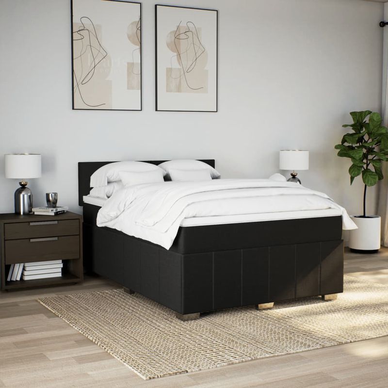 Casa si Gradina - Mobilier - Paturi si accesorii - Paturi - Pat box spring cu saltea, negru, 140x190 cm, textil - Infinity.ro