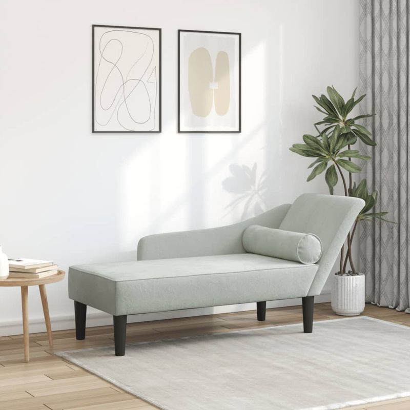 Casa si Gradina - Mobilier - Scaune si fotolii - Fotolii - Fotoliu sezlong cu perne, gri deschis, catifea - Infinity.ro