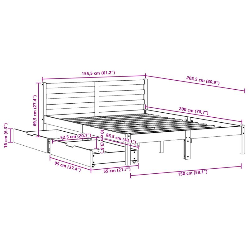 Casa si Gradina - Mobilier - Paturi si accesorii - Paturi - Cadru de pat fara saltea, alb, 150x200 cm, lemn masiv pin - Infinity.ro
