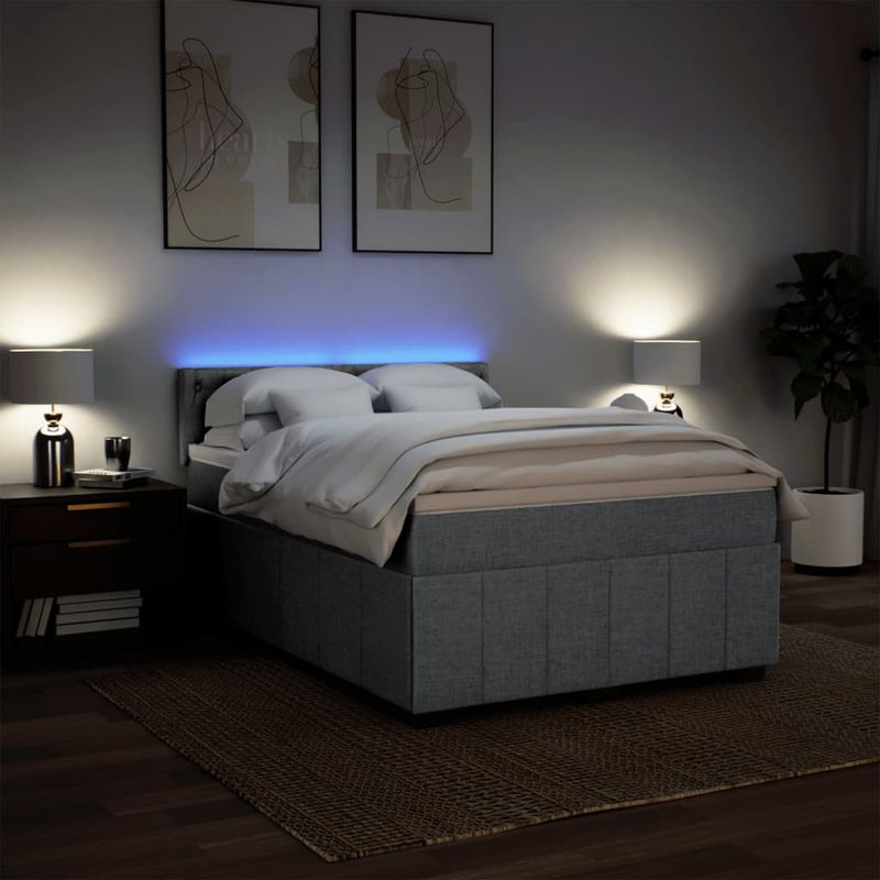 Casa si Gradina - Mobilier - Paturi si accesorii - Paturi - Pat continental, gri deschis, 140x200 cm, material textil - Infinity.ro
