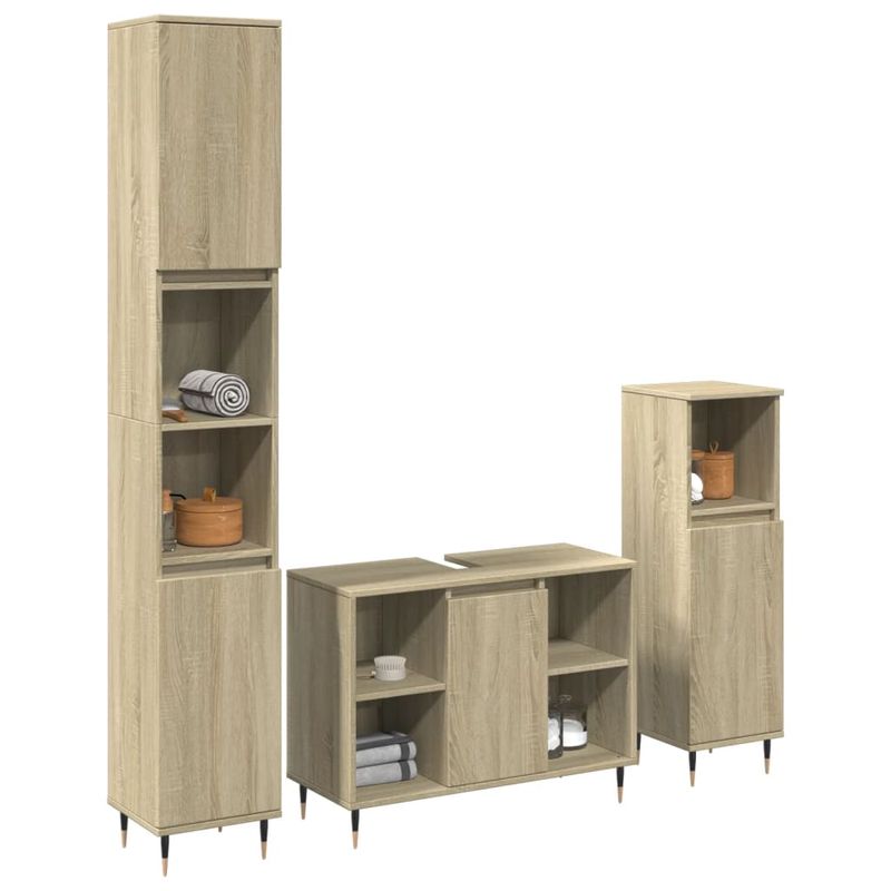 Casa si Gradina - Mobilier - Seturi de mobilier - Seturi baie - Set mobilier de baie, 3 piese, stejar sonoma, lemn prelucrat - Infinity.ro