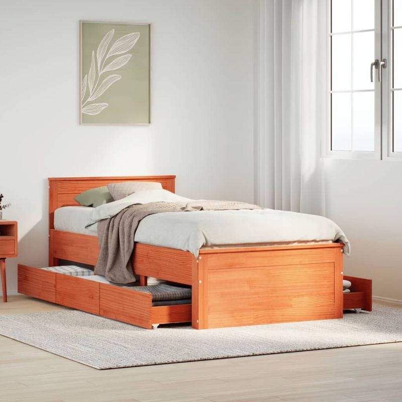 Casa si Gradina - Mobilier - Paturi si accesorii - Paturi - Cadru pat fara saltea/cu tablie maro 90x200 cm lemn masiv pin - Infinity.ro