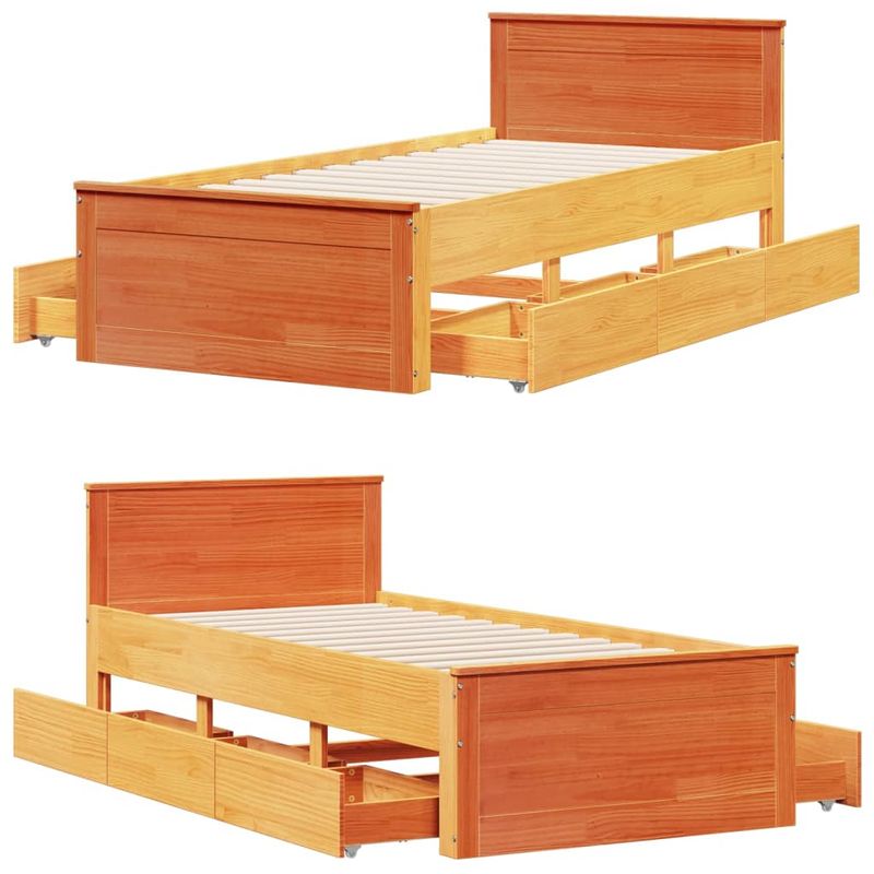 Casa si Gradina - Mobilier - Paturi si accesorii - Paturi - Cadru pat fara saltea/cu tablie maro 90x200 cm lemn masiv pin - Infinity.ro