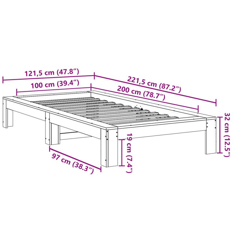 Casa si Gradina - Mobilier - Paturi si accesorii - Paturi - Cadru pat fara saltea, 100x200 cm, lemn masiv pin - Infinity.ro
