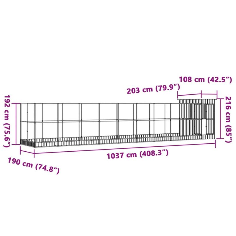 Petshop - Accesorii petshop - Culcusuri si custi - Tarcuri si colivii - Voliera de pasari cu extensie, argintiu, 1037x203x216 cm, otel - Infinity.ro