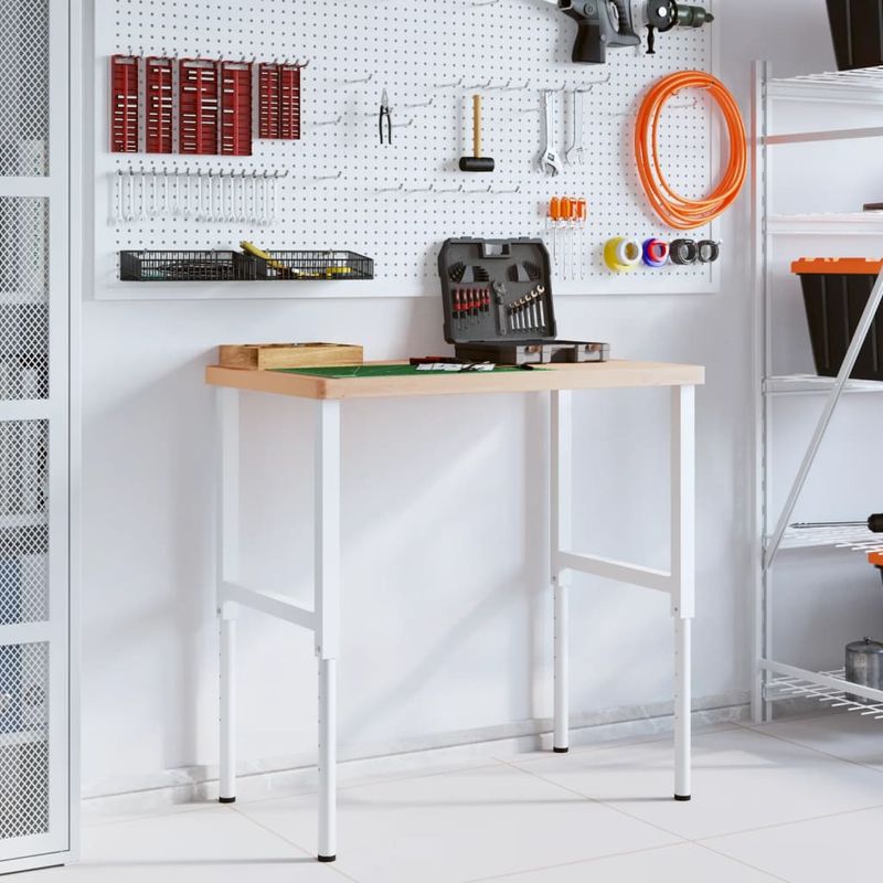 Casa si Gradina - Constructii - Scule de mana si unelte - Mese si bancuri de lucru - Banc de lucru 100x60x(73-99,5) cm lemn masiv fag dreptunghiular, maro și alb - Infinity.ro