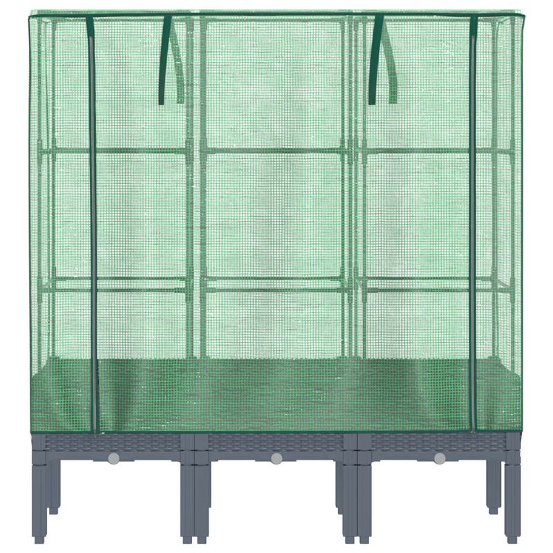 Casa si Gradina - Gradinarit si plante - Plante si ghivece - Ghivece si suporturi - Strat inaltat cu husa de sera, aspect ratan, 120x40x140 cm, gri albastru - Infinity.ro