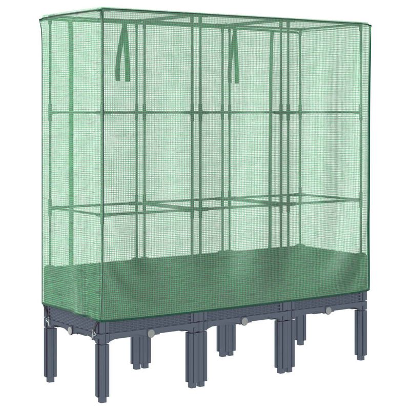 Casa si Gradina - Gradinarit si plante - Plante si ghivece - Ghivece si suporturi - Strat inaltat cu husa de sera, aspect ratan, 120x40x140 cm, gri albastru - Infinity.ro