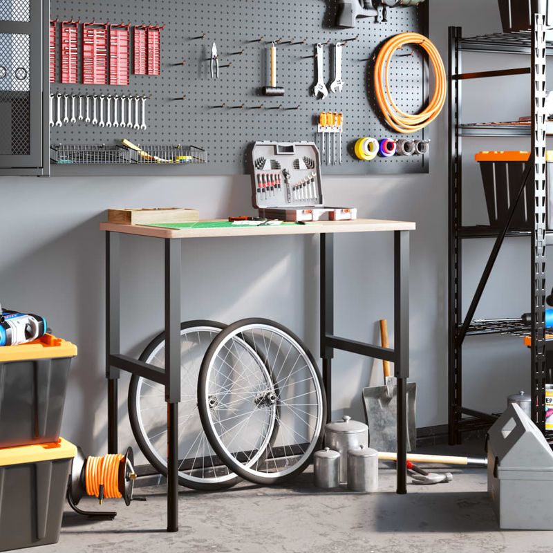 Casa si Gradina - Constructii - Scule de mana si unelte - Mese si bancuri de lucru - Banc lucru 100x60x(71,5-98) cm lemn masiv fag, dreptunghiular, maro și negru - Infinity.ro