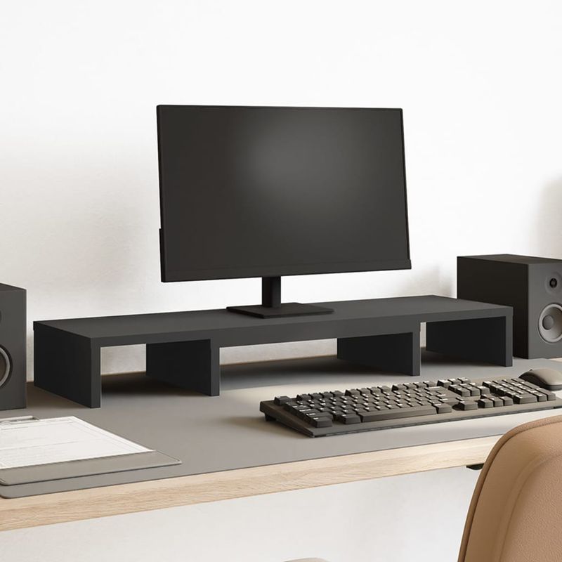 Laptop, Telefoane si Tablete - Laptopuri si accesorii - Accesorii Laptop - Standuri/Coolere notebook - Suport monitor reglabil, negru, 80x24x10,5 cm, lemn prelucrat - Infinity.ro