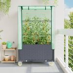 Casa si Gradina - Gradinarit si plante - Plante si ghivece - Ghivece si suporturi - Strat inaltat cu husa și roti, aspect ratan, 80x50x182 cm, gri albastru - Infinity.ro