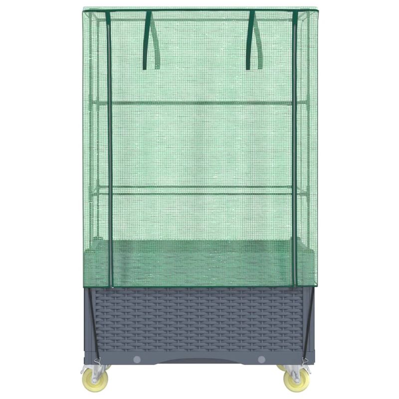 Casa si Gradina - Gradinarit si plante - Plante si ghivece - Ghivece si suporturi - Strat inaltat cu husa și roti, aspect ratan, 80x50x182 cm, gri albastru - Infinity.ro