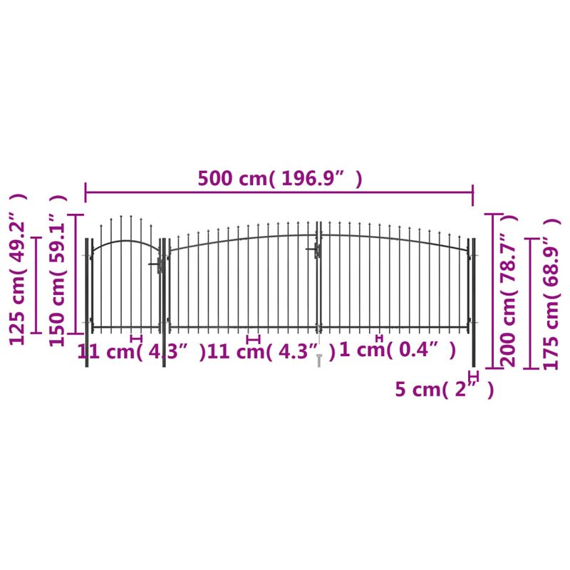Casa si Gradina - Constructii - Usi interior, exterior si garaj - Usi garaj - Poarta gard pentru gradina cu varf sulita, negru, 5 x 2 m - Infinity.ro