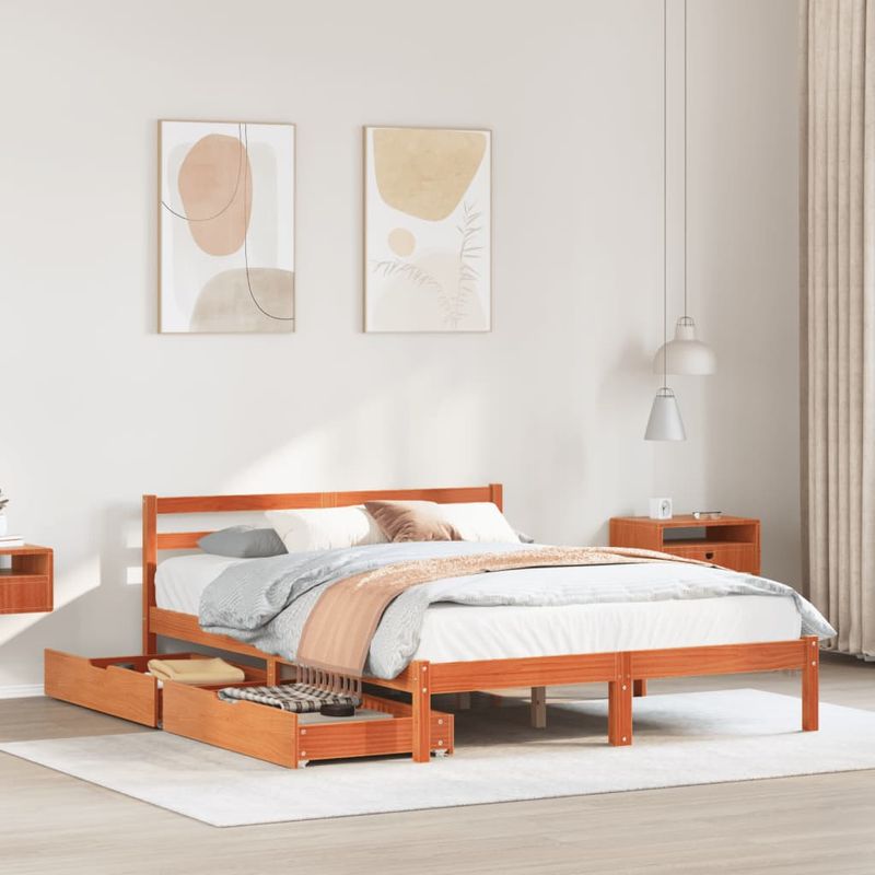 Casa si Gradina - Mobilier - Paturi si accesorii - Paturi - Cadru pat fara saltea, maro ceruit, 120x190 cm, lemn masiv pin - Infinity.ro