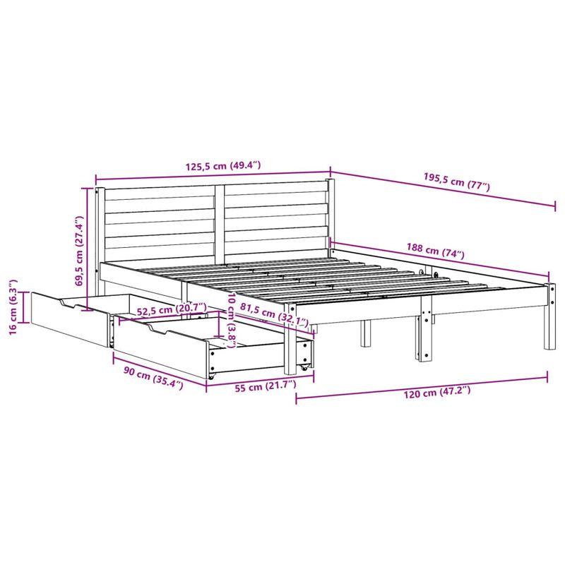Casa si Gradina - Mobilier - Paturi si accesorii - Paturi - Cadru pat fara saltea, maro ceruit, 120x190 cm, lemn masiv pin - Infinity.ro