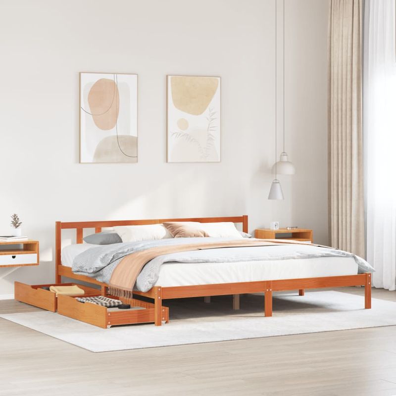 Casa si Gradina - Mobilier - Paturi si accesorii - Paturi - Cadru de pat fara saltea, maro ceruit 200x200 cm lemn masiv pin - Infinity.ro