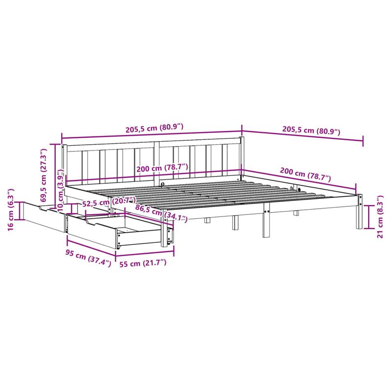 Casa si Gradina - Mobilier - Paturi si accesorii - Paturi - Cadru de pat fara saltea, maro ceruit 200x200 cm lemn masiv pin - Infinity.ro