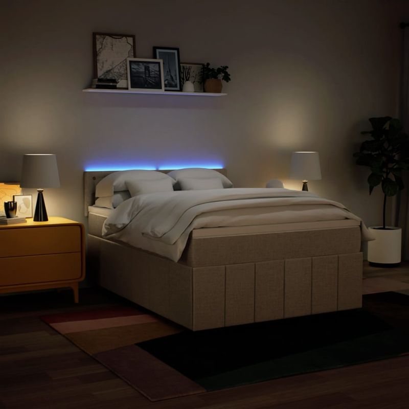 Casa si Gradina - Mobilier - Paturi si accesorii - Paturi - Pat box spring cu saltea, crem, 140x200 cm, textil - Infinity.ro