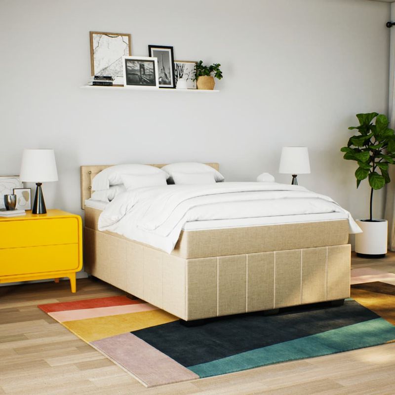 Casa si Gradina - Mobilier - Paturi si accesorii - Paturi - Pat box spring cu saltea, crem, 140x200 cm, textil - Infinity.ro