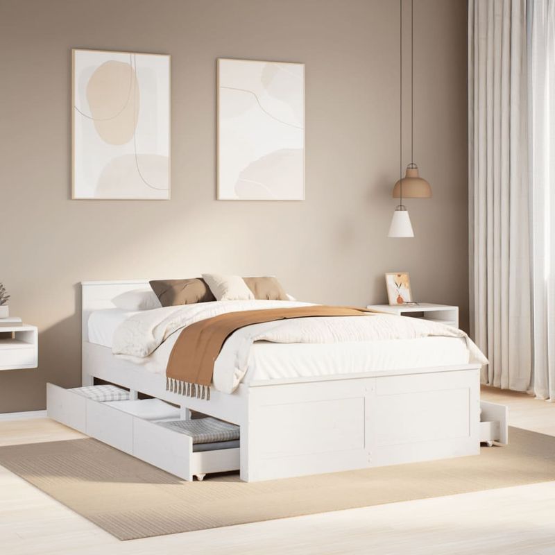 Casa si Gradina - Mobilier - Paturi si accesorii - Paturi - Cadru pat fara saltea/cu tablie, alb, 120x190cm, lemn masiv pin - Infinity.ro