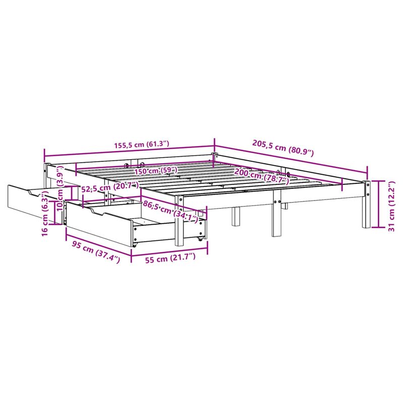 Casa si Gradina - Mobilier - Paturi si accesorii - Paturi - Cadru de pat fara saltea, maro ceruit 150x200 cm lemn masiv pin - Infinity.ro