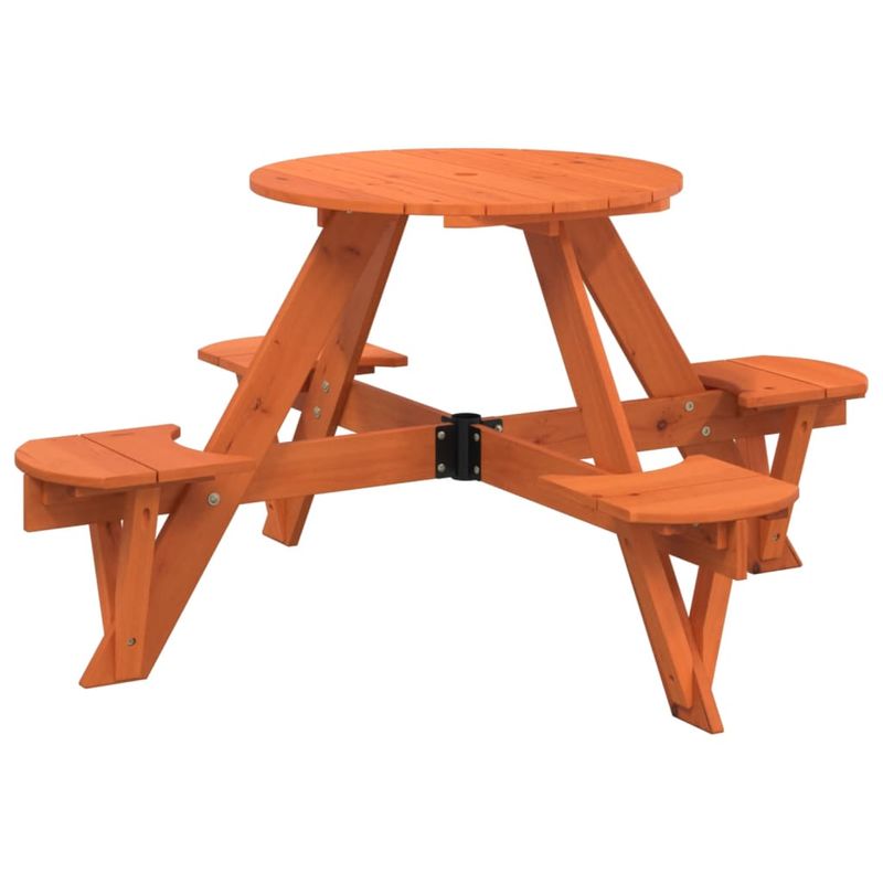 Casa si Gradina - Gradina si terasa - Mobilier exterior - Mese gradina - Masa picnic pentru 4 copii cu umbrela, rotunda, lemn masiv brad, maro închis și multicolor - Infinity.ro