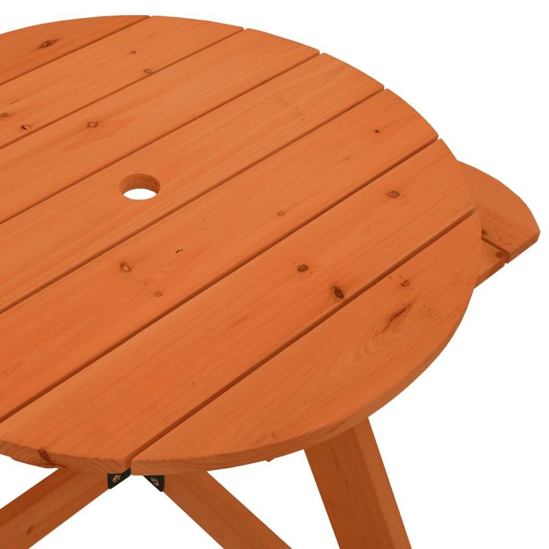 Casa si Gradina - Gradina si terasa - Mobilier exterior - Mese gradina - Masa picnic pentru 4 copii cu umbrela, rotunda, lemn masiv brad, maro închis și multicolor - Infinity.ro