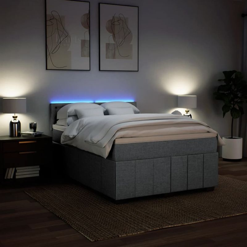 Casa si Gradina - Mobilier - Paturi si accesorii - Paturi - Pat box spring cu saltea, gri deschis, 140x190 cm, textil - Infinity.ro