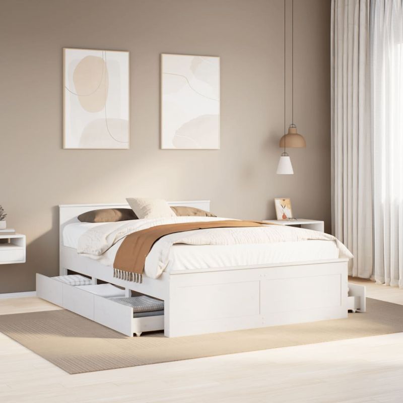 Casa si Gradina - Mobilier - Paturi si accesorii - Paturi - Cadru pat fara saltea/cu tablie, alb, 140x190cm, lemn masiv pin - Infinity.ro