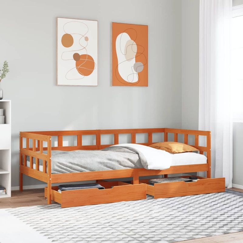 Casa si Gradina - Mobilier - Paturi si accesorii - Paturi - Pat de zi cu sertare, maro ceruit, 90x200 cm, lemn masiv de pin - Infinity.ro