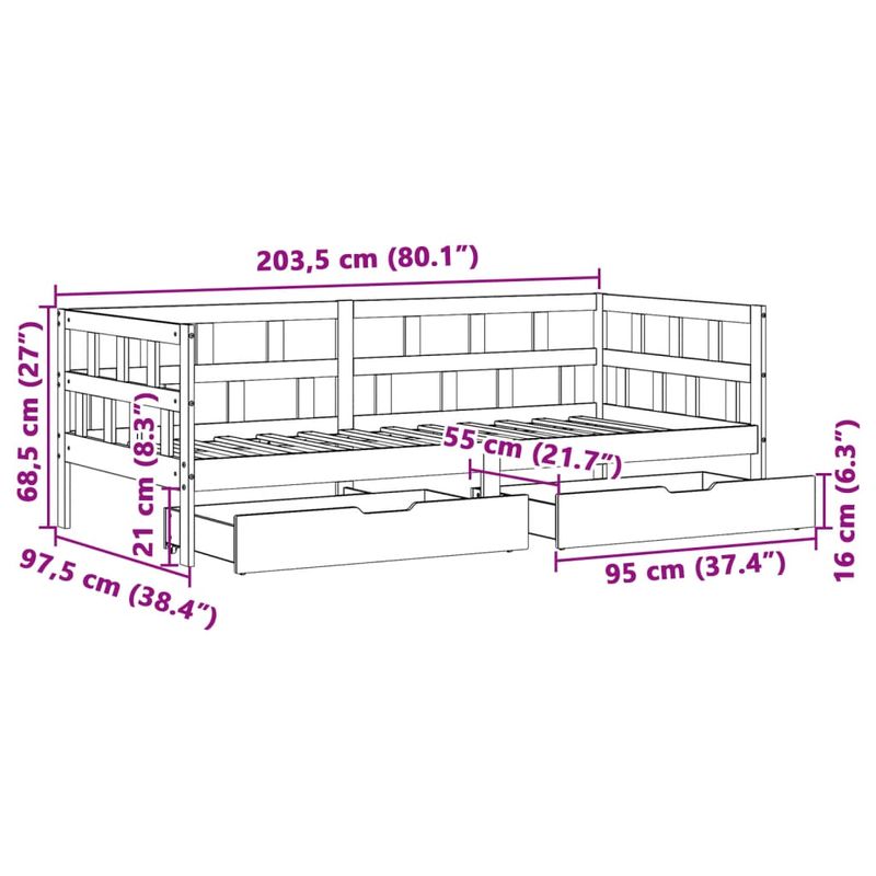Casa si Gradina - Mobilier - Paturi si accesorii - Paturi - Pat de zi cu sertare, maro ceruit, 90x200 cm, lemn masiv de pin - Infinity.ro