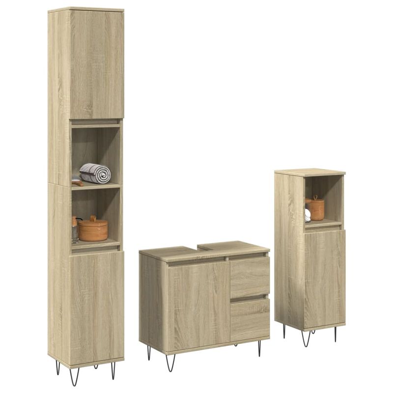 Casa si Gradina - Mobilier - Seturi de mobilier - Seturi baie - Set mobilier de baie, 3 piese, stejar sonoma, lemn prelucrat - Infinity.ro