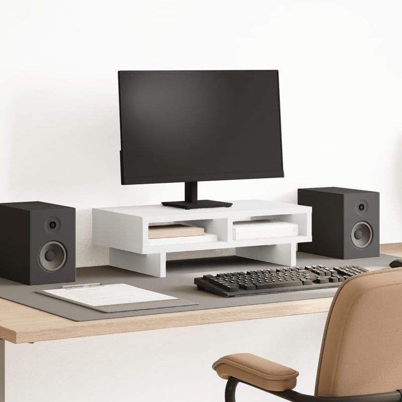 Laptop, Telefoane si Tablete - Laptopuri si accesorii - Accesorii Laptop - Standuri/Coolere notebook - Suport de monitor, alb, 50x27x15 cm, lemn compozit - Infinity.ro