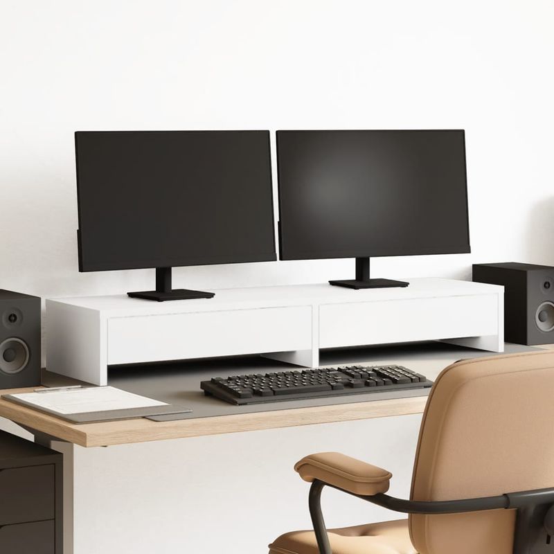 PC, gaming si accesorii - Desktop PC & monitoare - Accesorii monitoare - Suport monitor cu sertare, alb, 100x27x15 cm, lemn prelucrat - Infinity.ro