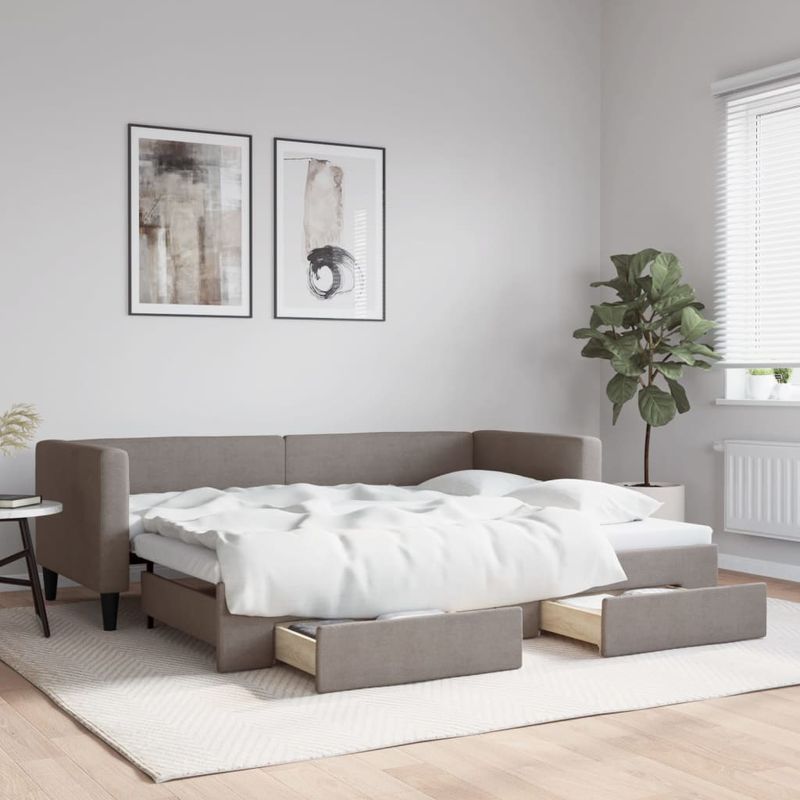 Casa si Gradina - Mobilier - Paturi si accesorii - Paturi - Pat de zi cu extensie si sertare, gri taupe, 80x200 cm, textil - Infinity.ro